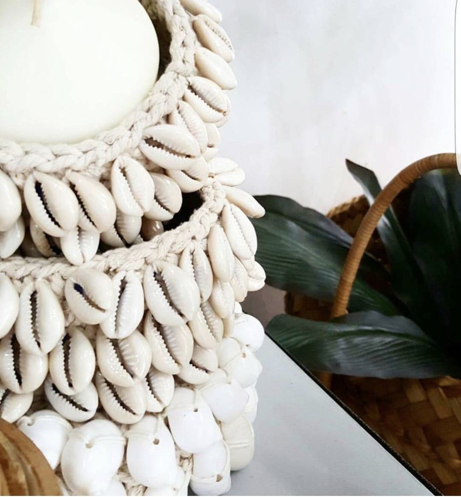 COWRIE Macrame Candle Holder Set of Two