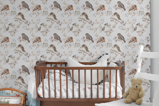 BIRDS WHITE GRAY Wallpaper 50x280CM