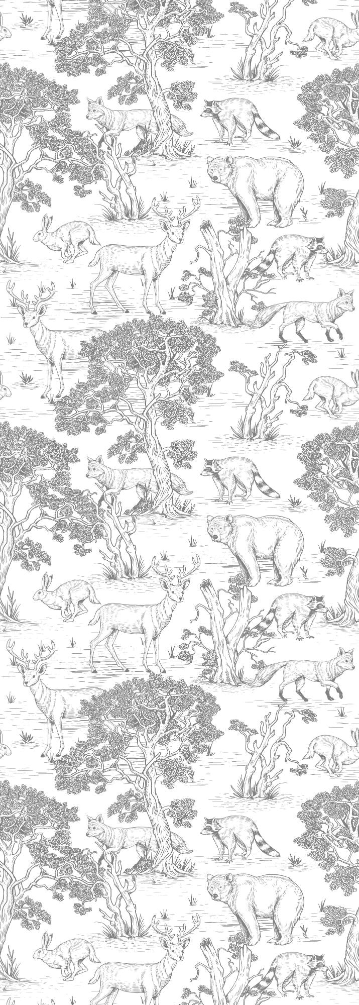 ANIMALS WHITE Wallpaper 100x280CM