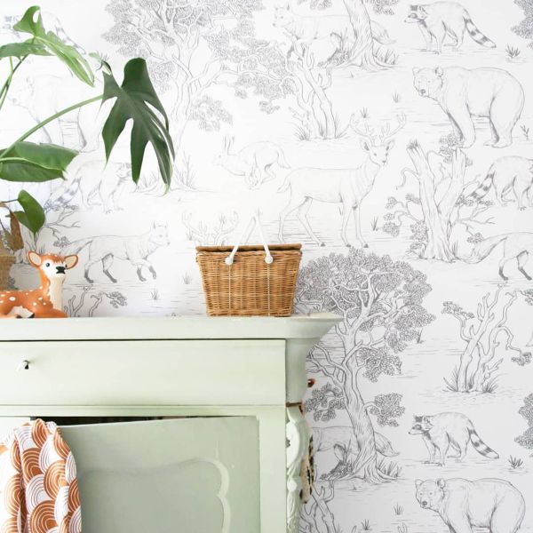 ANIMALS WHITE Wallpaper 100x280CM