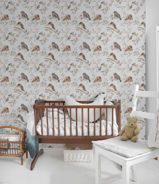 BIRDS White-Gray Wallpaper