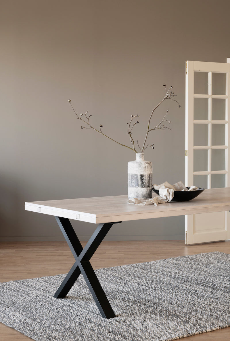 BROOKLYN X Legs Whitewashed Oak Dining Table 220/320CM