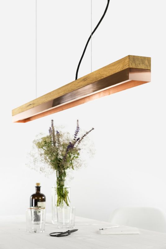 [C1o] Oak Wood & Copper Pendant Light Pendant 122CM