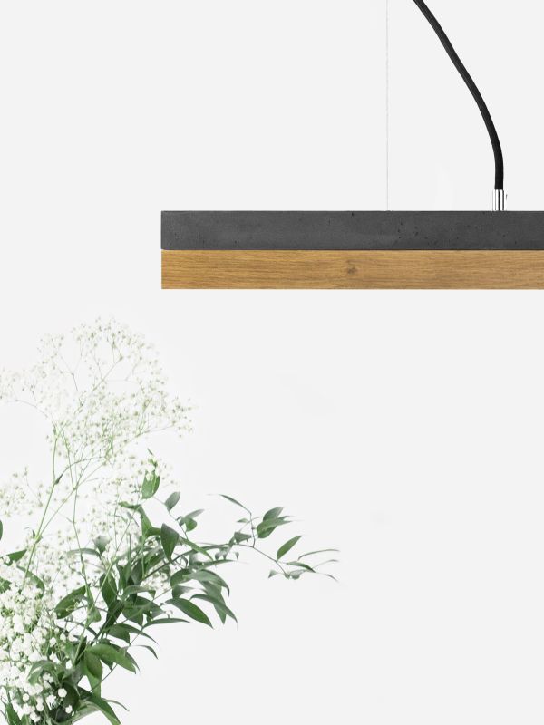 [C2] Concrete & Oak Pendant 92CM