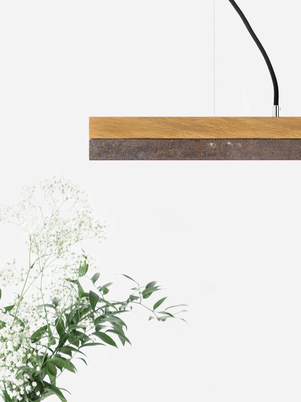 [C2o] Oak Wood & Rust Corten Steel Pendant 92CM