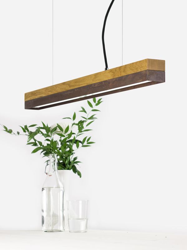 [C2o] Oak Wood & Rust Corten Steel Pendant 92CM