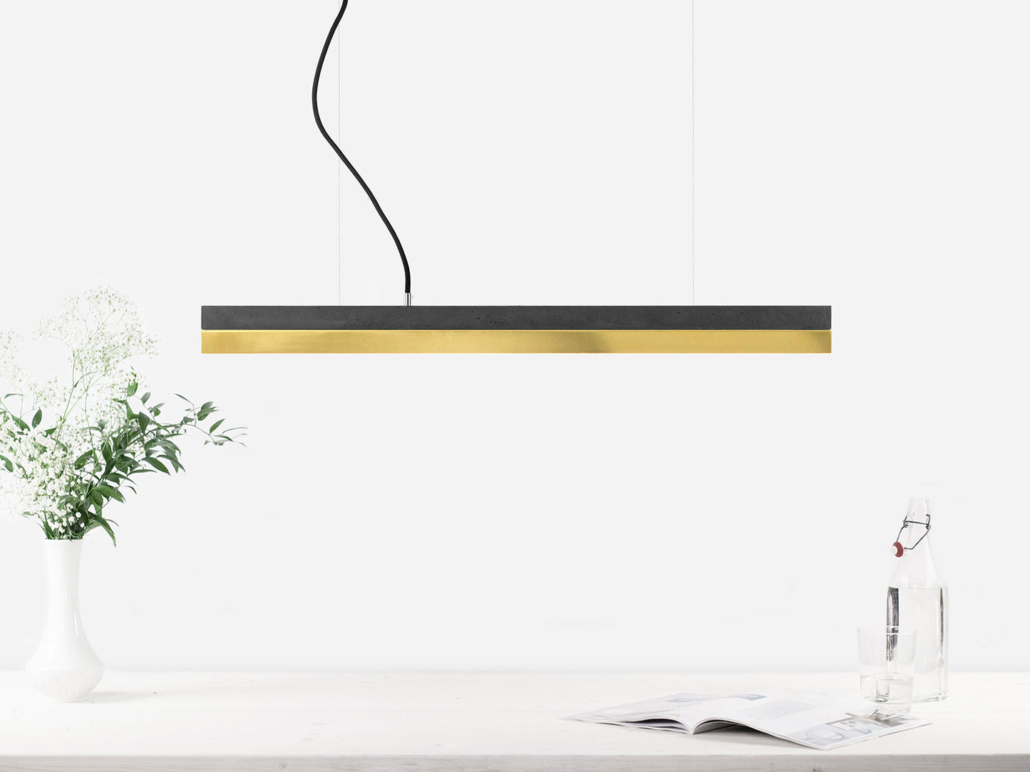 [C2] Concrete & Brass LED Small Pendant 92CM