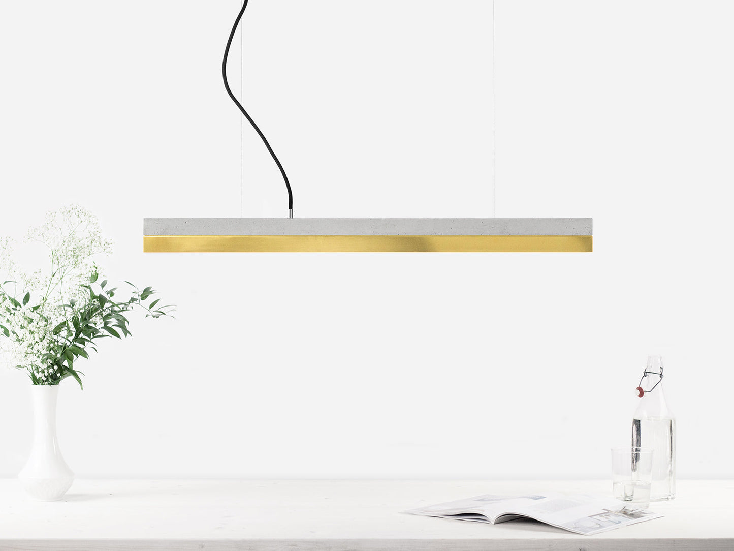 [C2] Concrete & Brass LED Small Pendant 92CM
