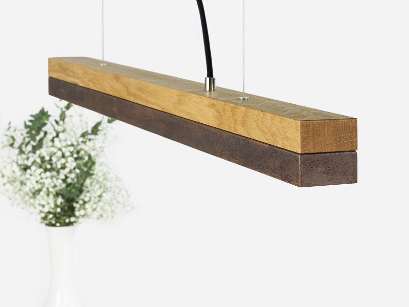 [C2o] Oak Wood & Rust Corten Steel Pendant 92CM