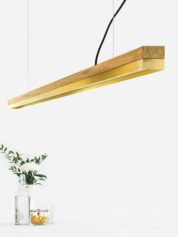 [C3o] Oak Wood & Brass Pendant 182CM