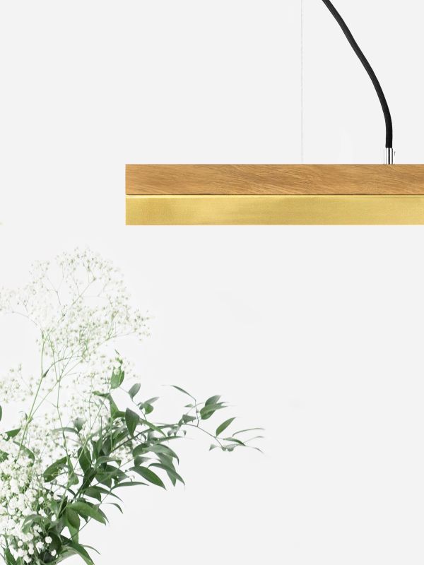 [C3o] Oak Wood & Brass Pendant 182CM