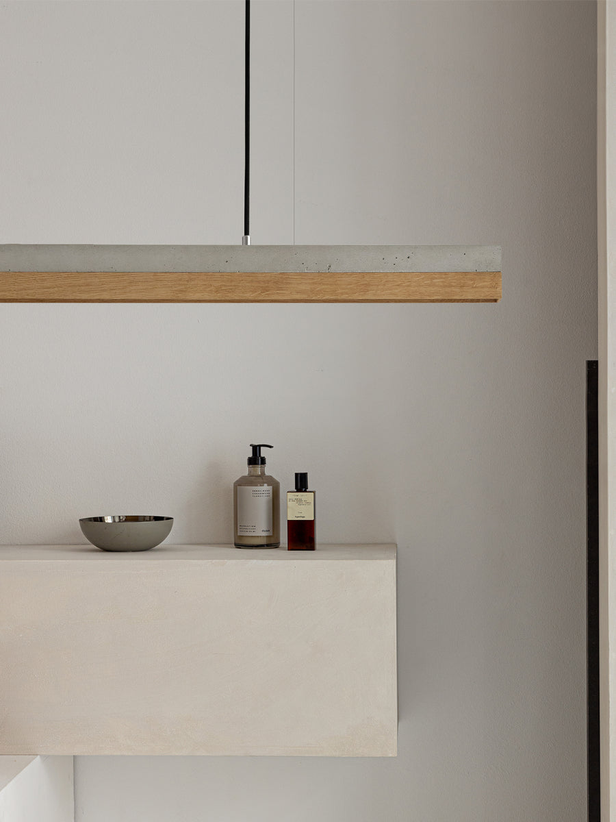 [C1] Concrete & Oak Pendant Light 122CM