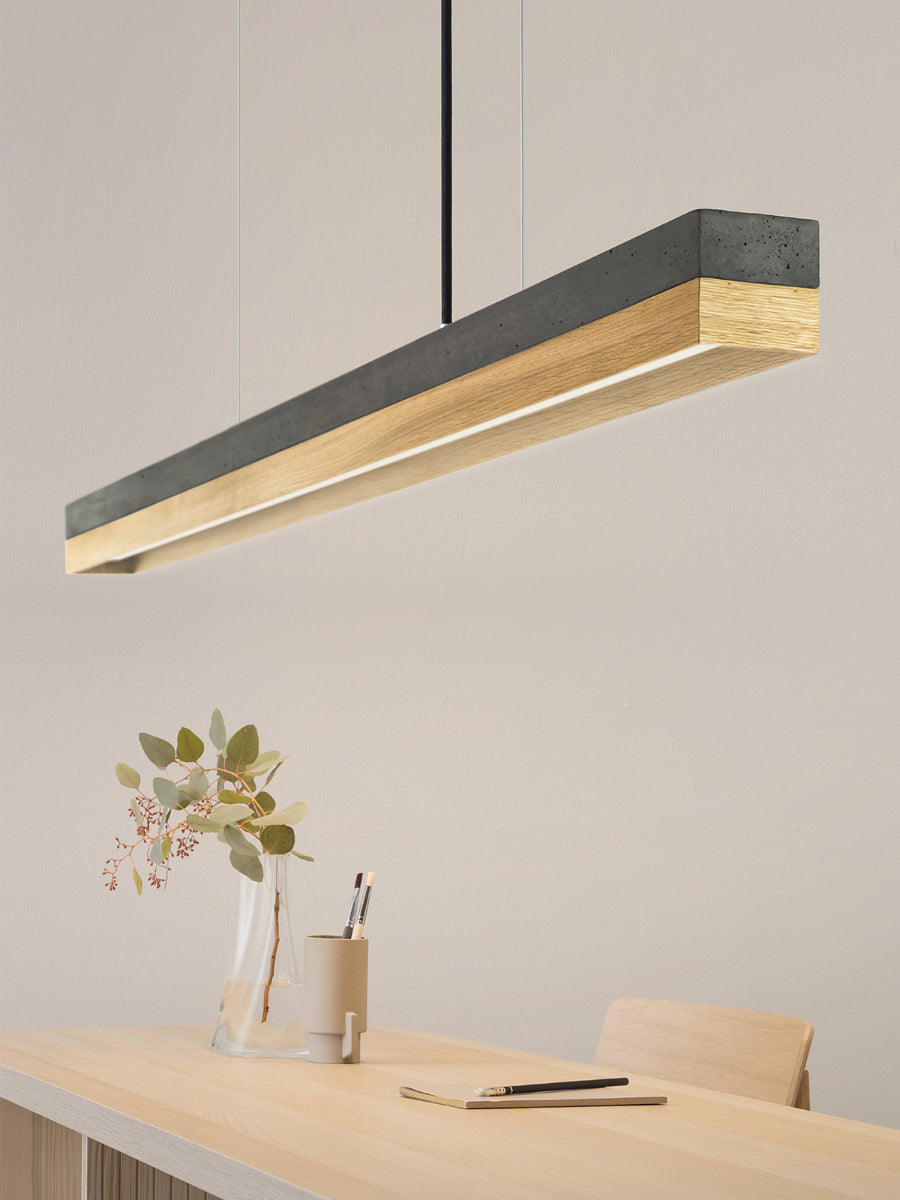 [C1] Concrete & Oak Pendant Light 122CM