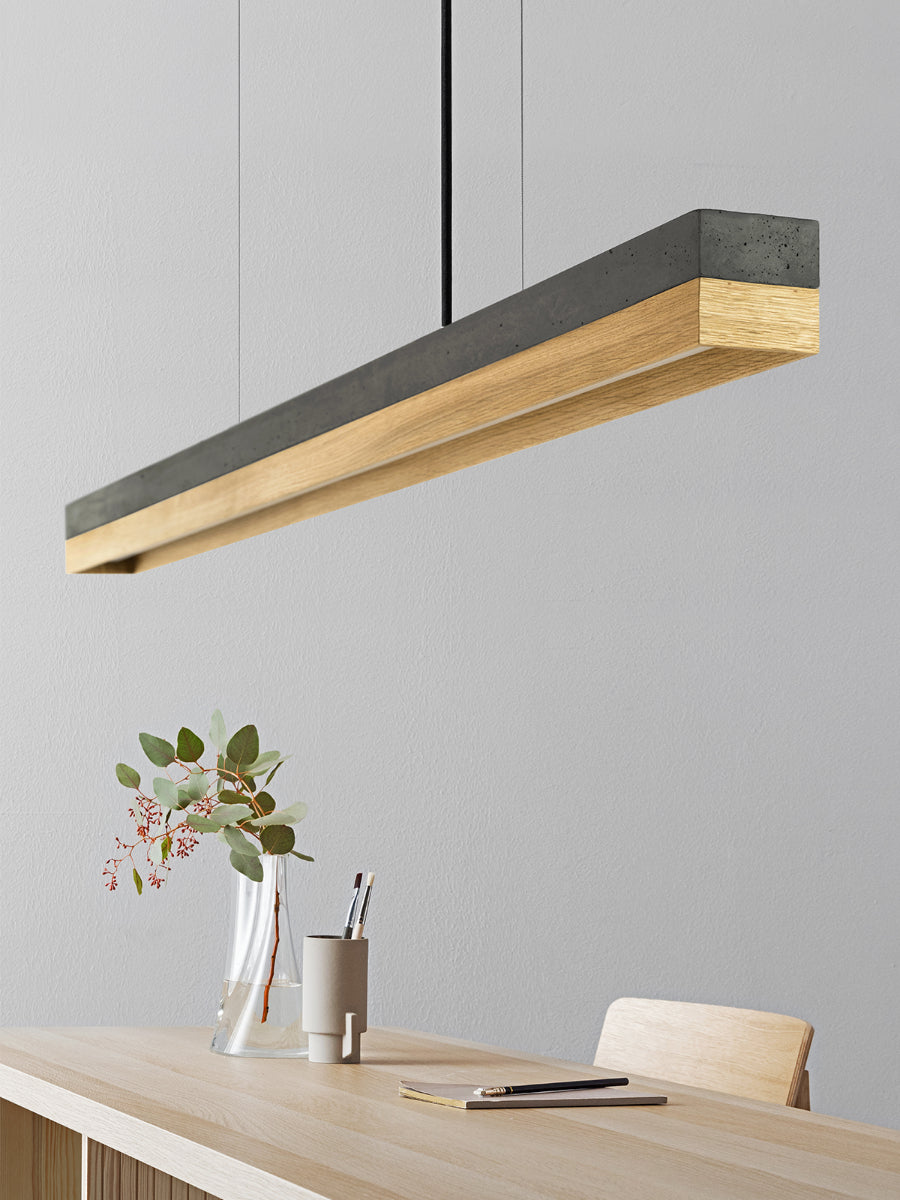 [C1] Concrete & Oak Pendant Light 122CM