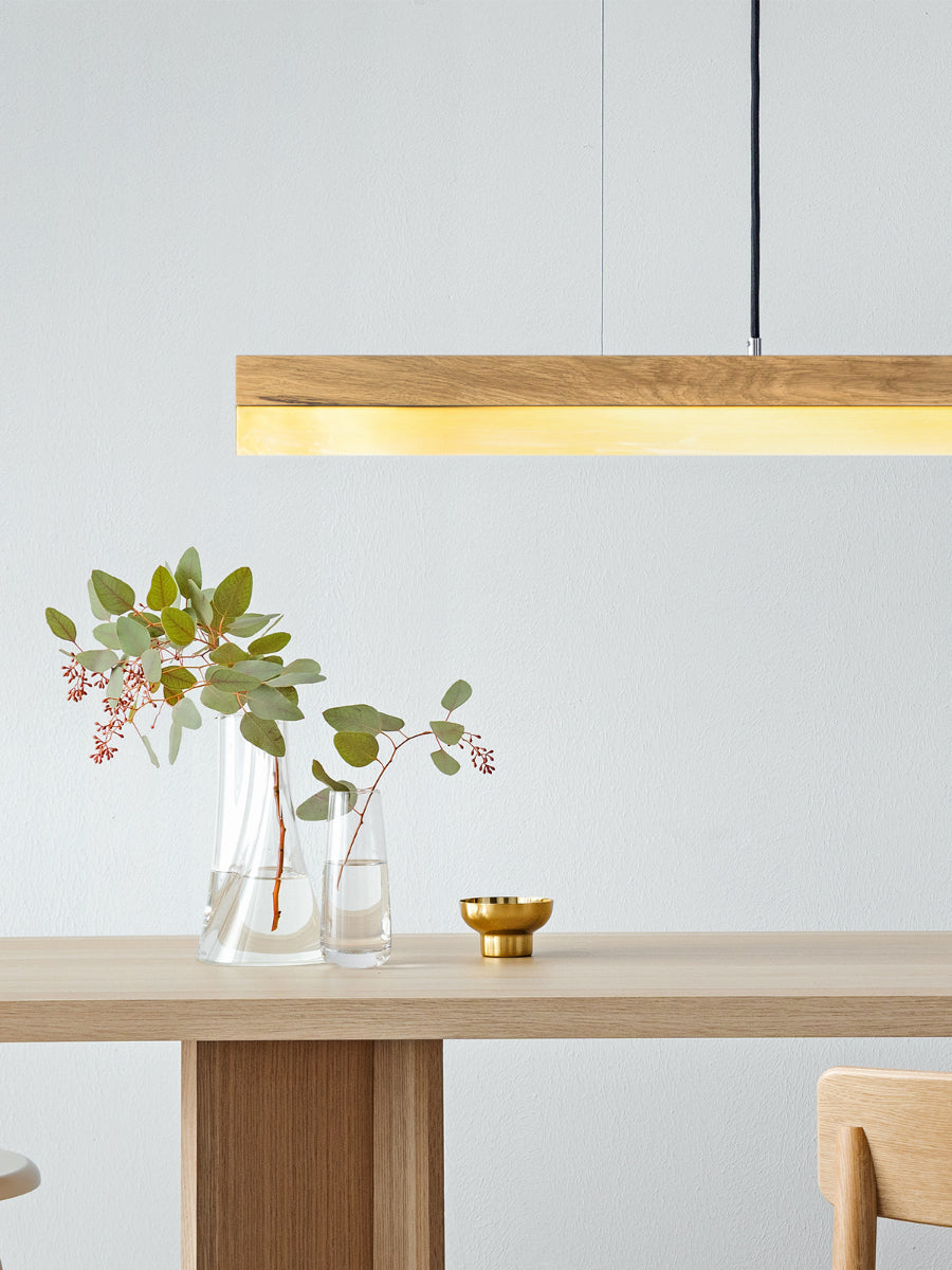 [C1o] Oak Wood & Brass Pendant Light Pendant 122CM