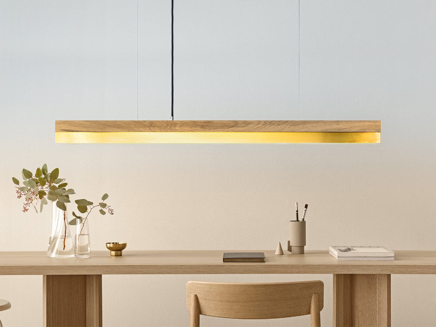 [C1o] Oak Wood & Brass Pendant Light Pendant 122CM