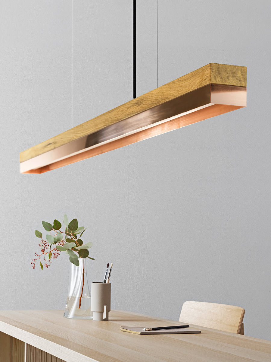 [C1o] Oak Wood & Copper Pendant Light Pendant 122CM