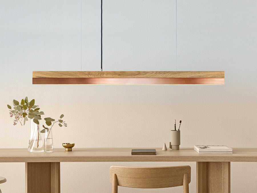 [C1o] Oak Wood & Copper Pendant Light Pendant 122CM