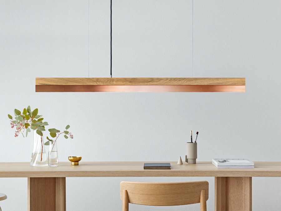 [C1o] Oak Wood & Copper Pendant Light Pendant 122CM