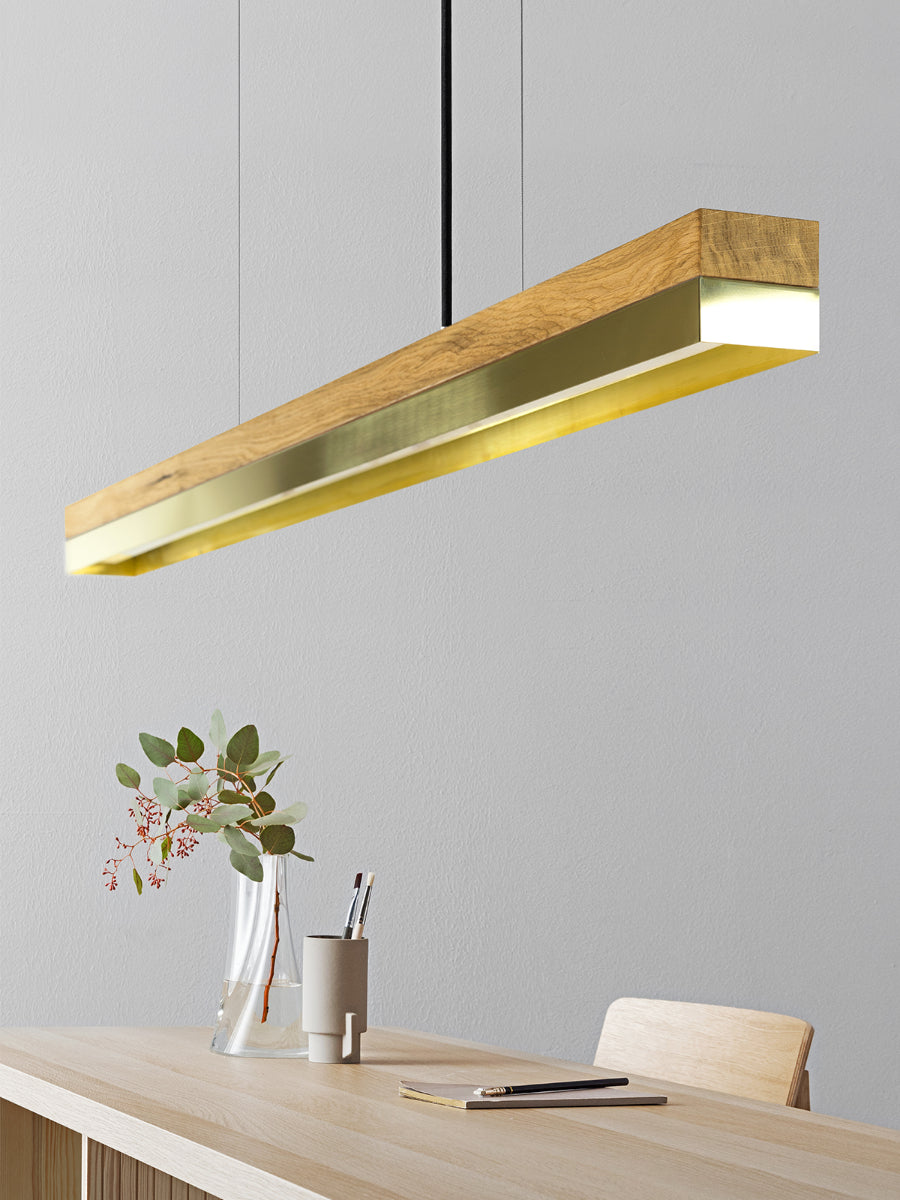 [C1o] Oak Wood & Brass Pendant Light Pendant 122CM