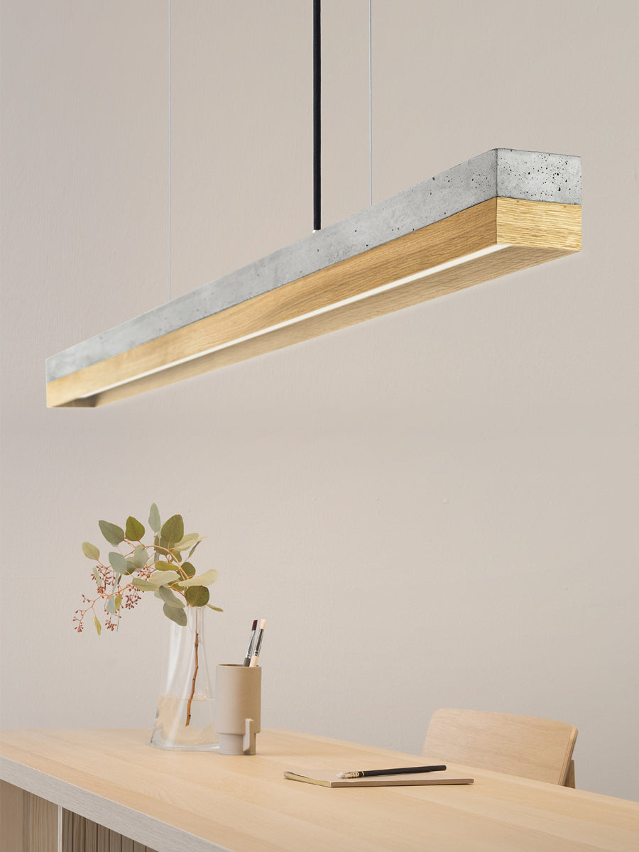 [C1] Concrete & Oak Pendant Light 122CM