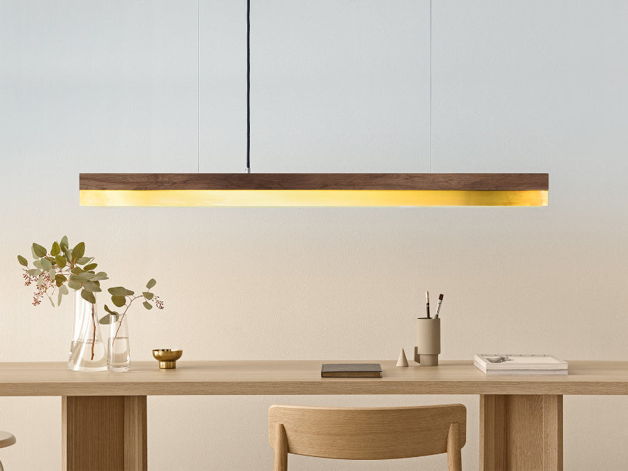 [C1w] Walnut Wood & Brass Pendant 122CM