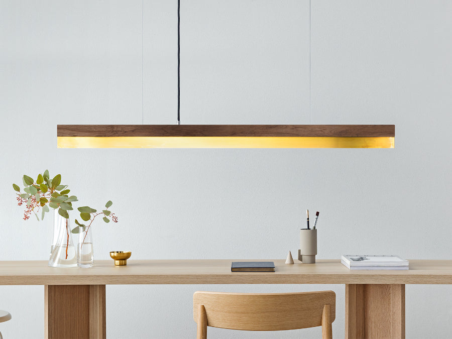 [C1w] Walnut Wood & Brass Pendant 122CM