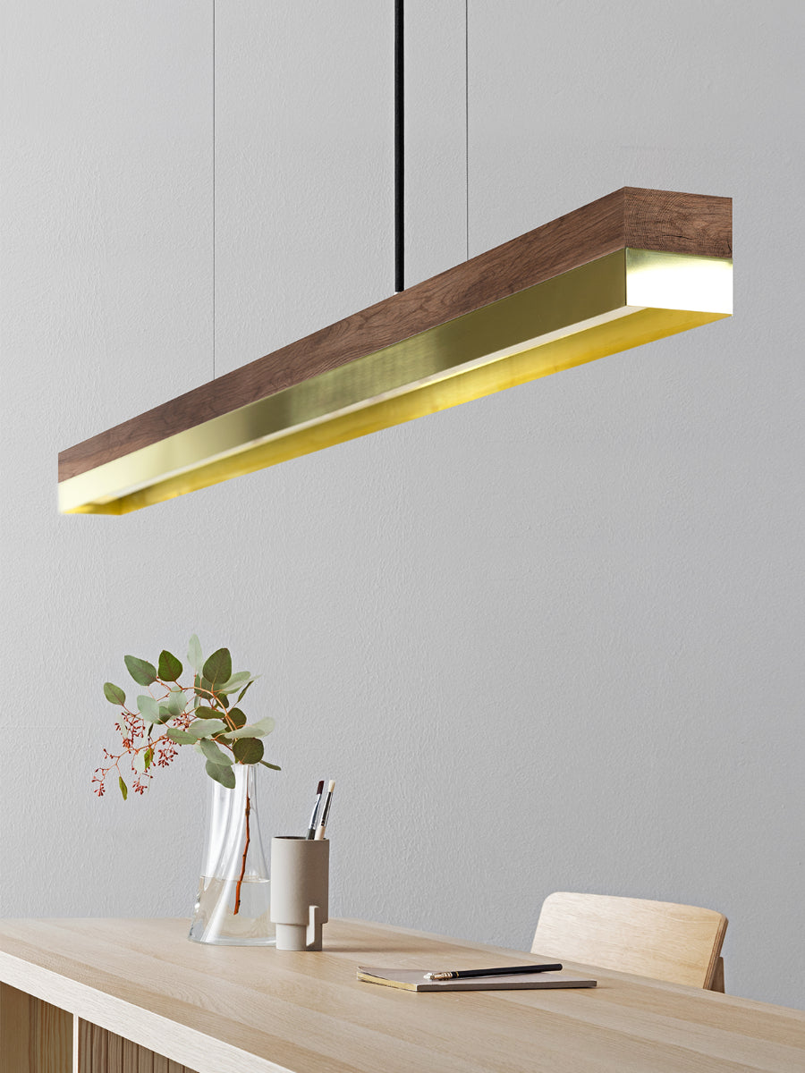 [C1w] Walnut Wood & Brass Pendant 122CM
