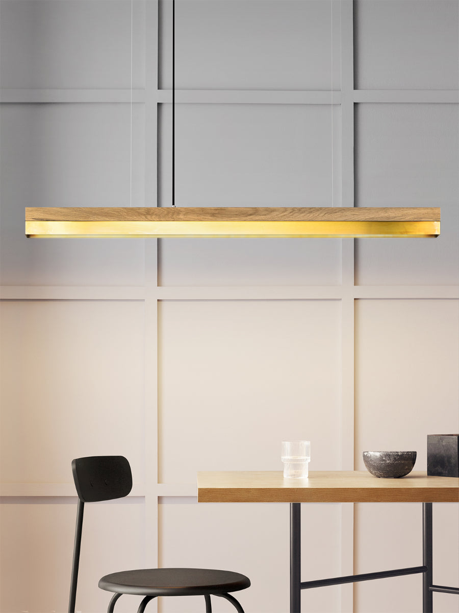 [C1o] Oak Wood & Brass Pendant Light Pendant 122CM