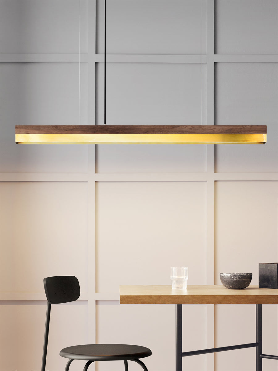 [C1w] Walnut Wood & Brass Pendant 122CM