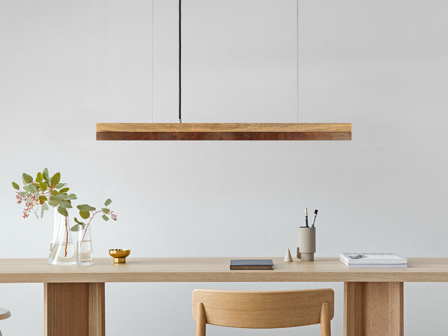 [C2o] Oak Wood & Rust Corten Steel Pendant 92CM