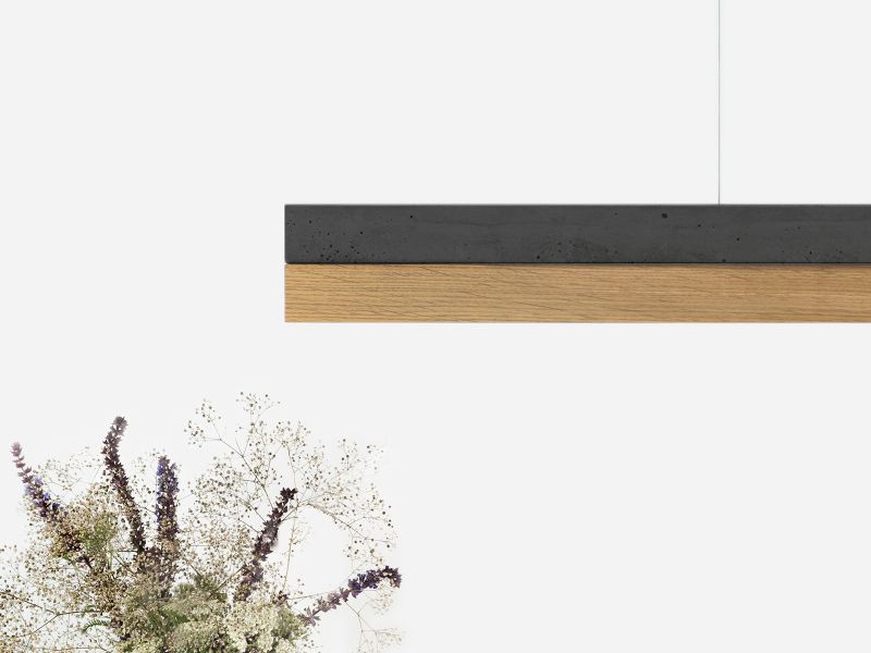 [C1] Concrete & Oak Pendant Light 122CM