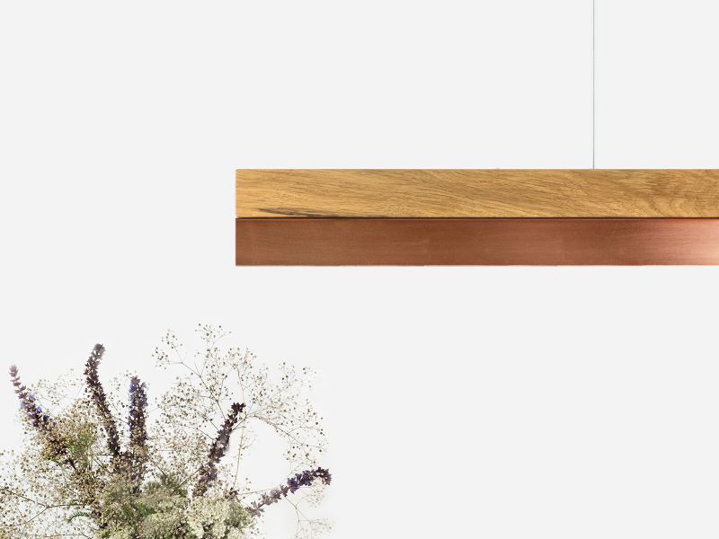 [C1o] Oak Wood & Copper Pendant Light Pendant 122CM