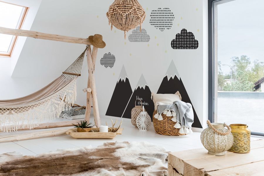 MOUNTAINS BLACK Wallsticker Behind the Bed