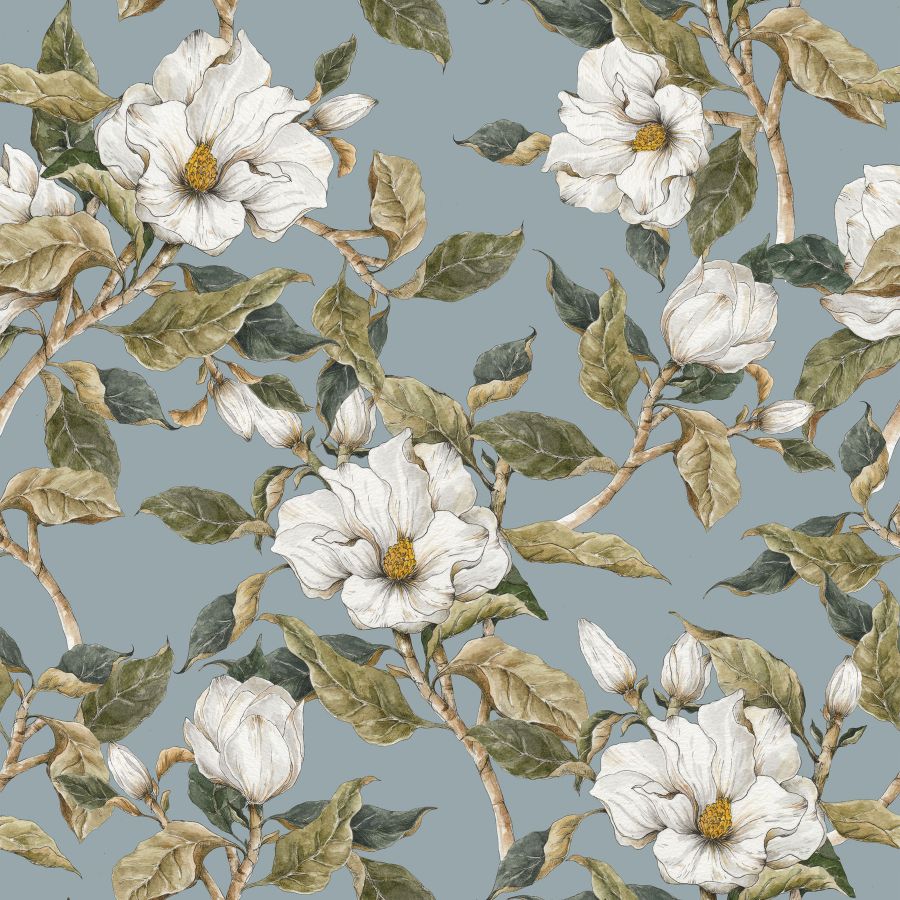 Magnolias Blue Wallpaper