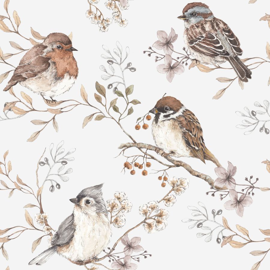 BIRDS WHITE GRAY Wallpaper 50x280CM