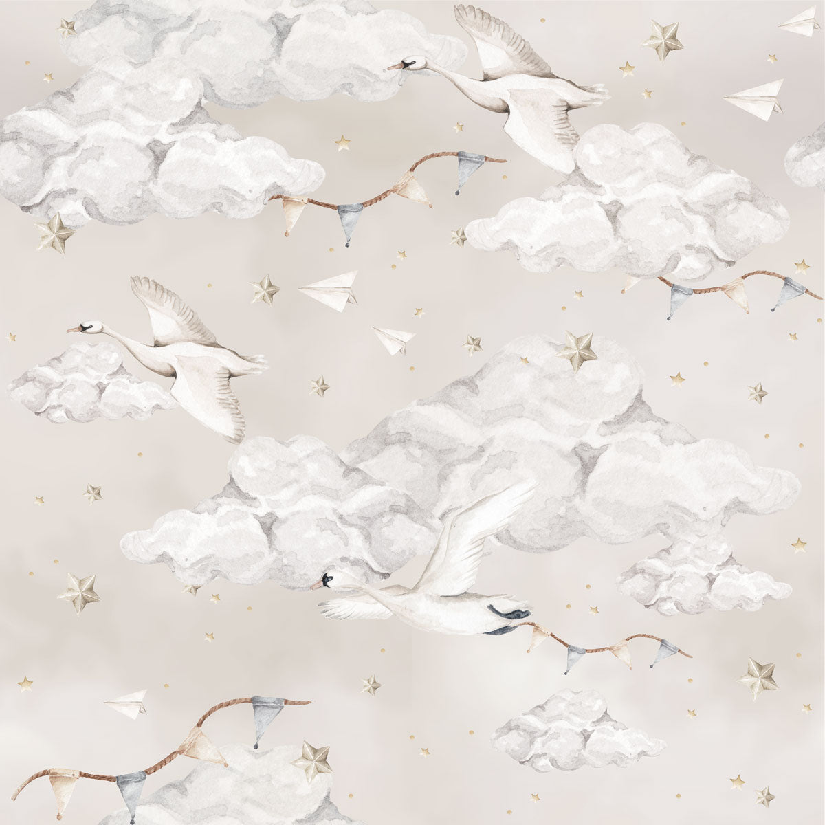 MAGIC Swans Beige Wallpaper