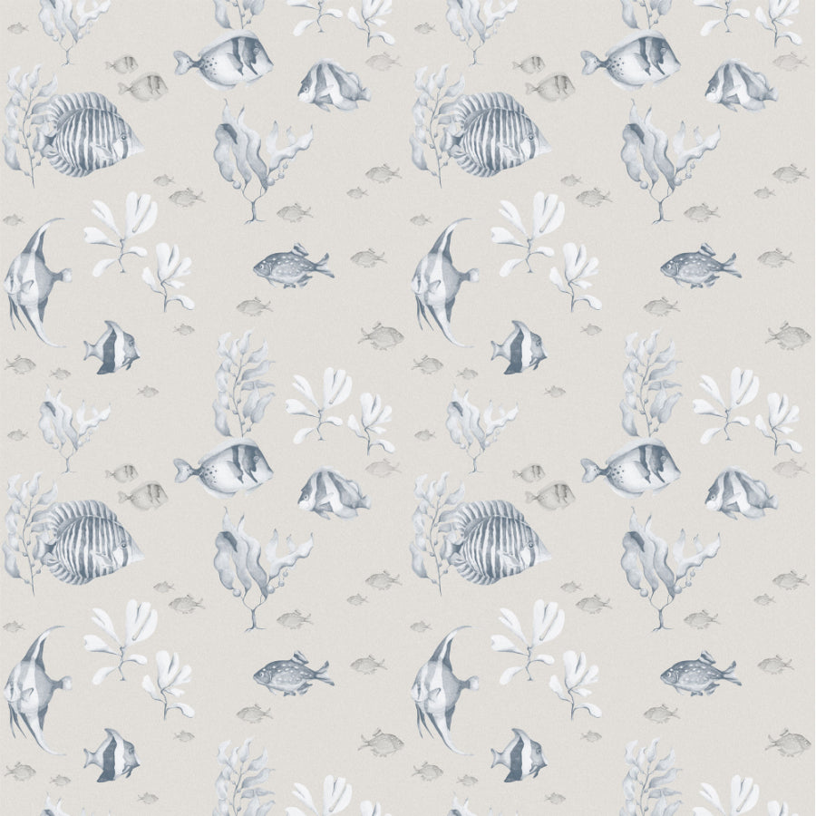 BLUE & White Beige Fish Wallpaper