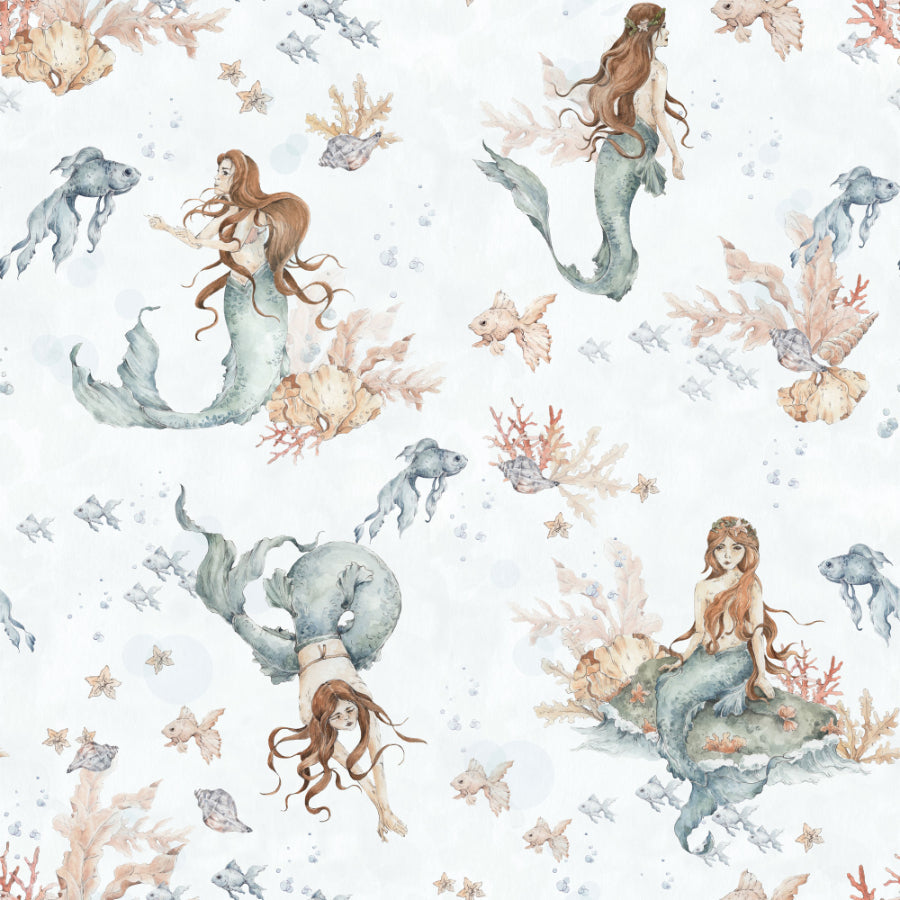 MERMAIDS In Waves Light Wallpaper