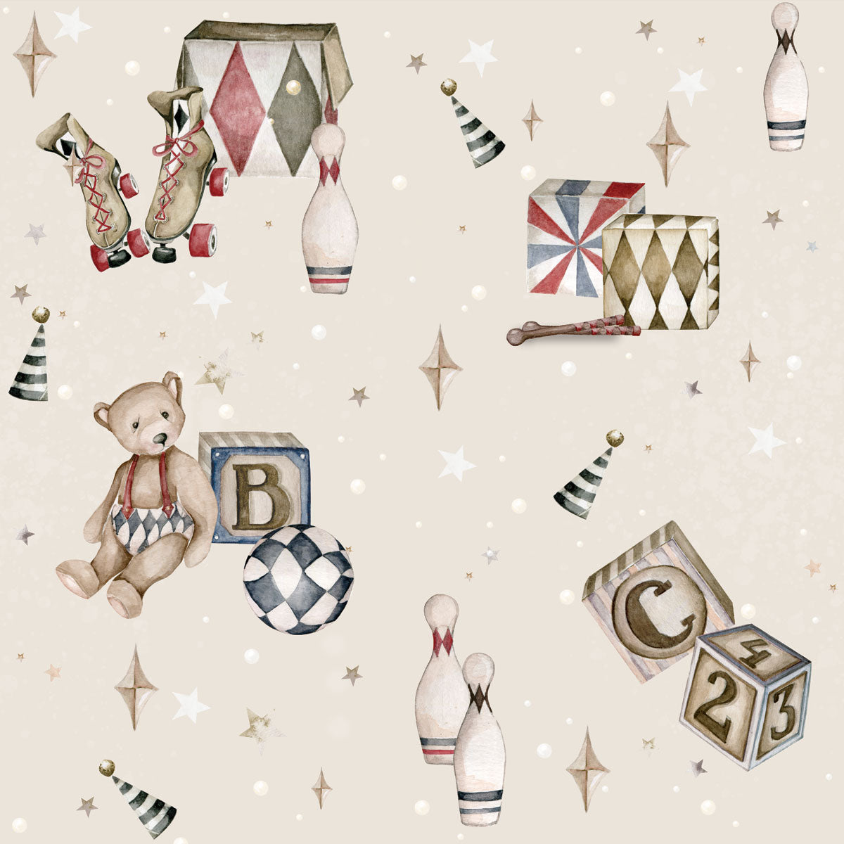 TEDDY Bears Beige / Toys from the attic Wallpaper