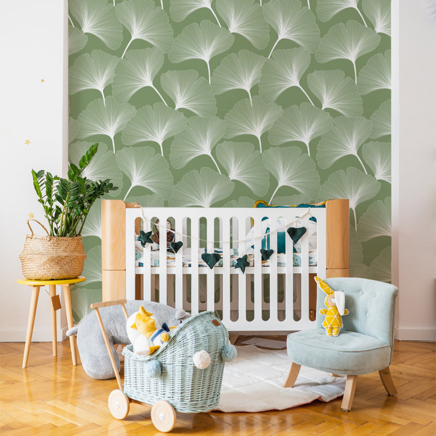 Tapet verde CLASIC Big Gingko Pattern