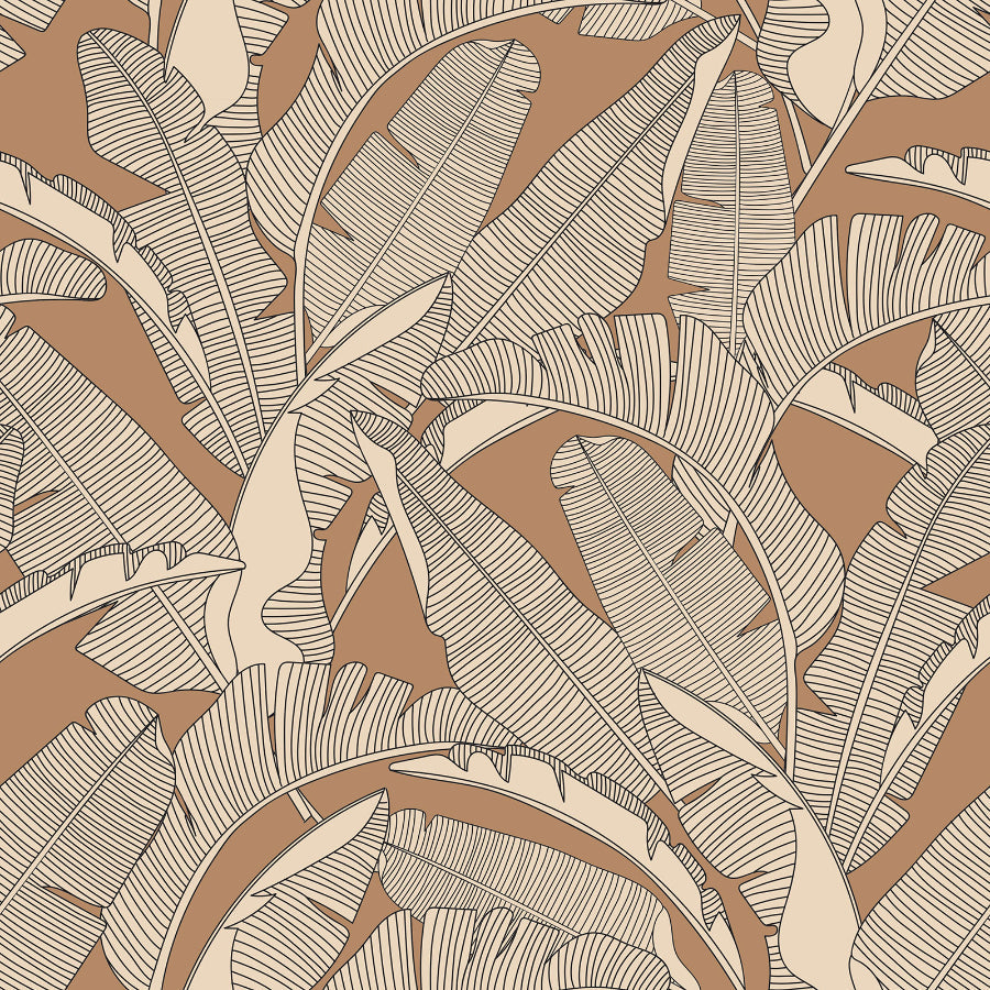 CLASSIC Big Palm Leaves Ivory Cinnamon Wallpaper