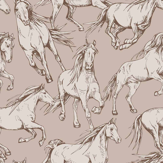 HORSES Beige Wallpaper