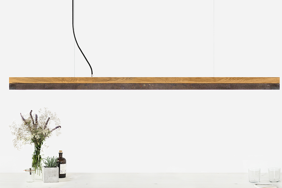 [C3o] Oak Wood & Rust Corten Steel Pendant 182CM